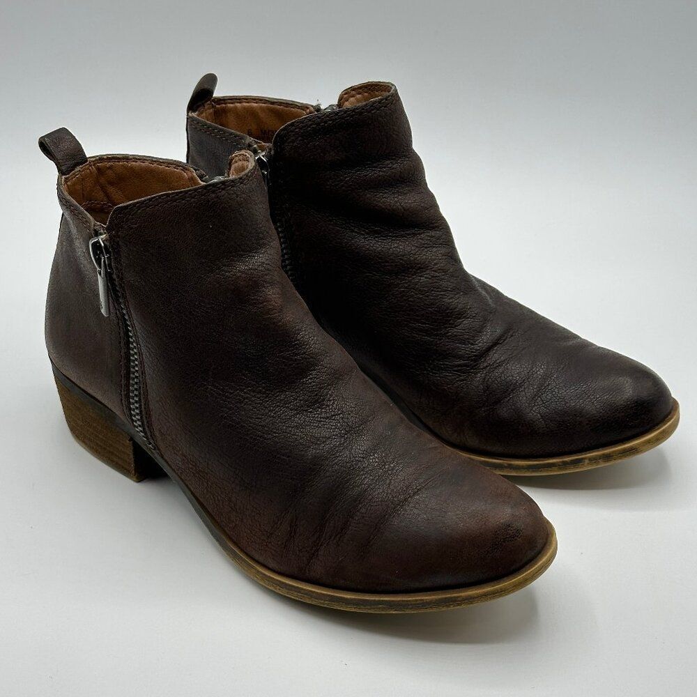 Lucky Brand Women's Basel Leather Booties Brown Side Zip Size 6